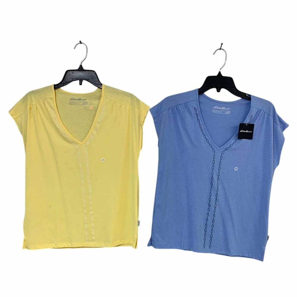 NEW EDDIE BAUER women's coast climb novelty two-piece t-shirt in buttercup peak